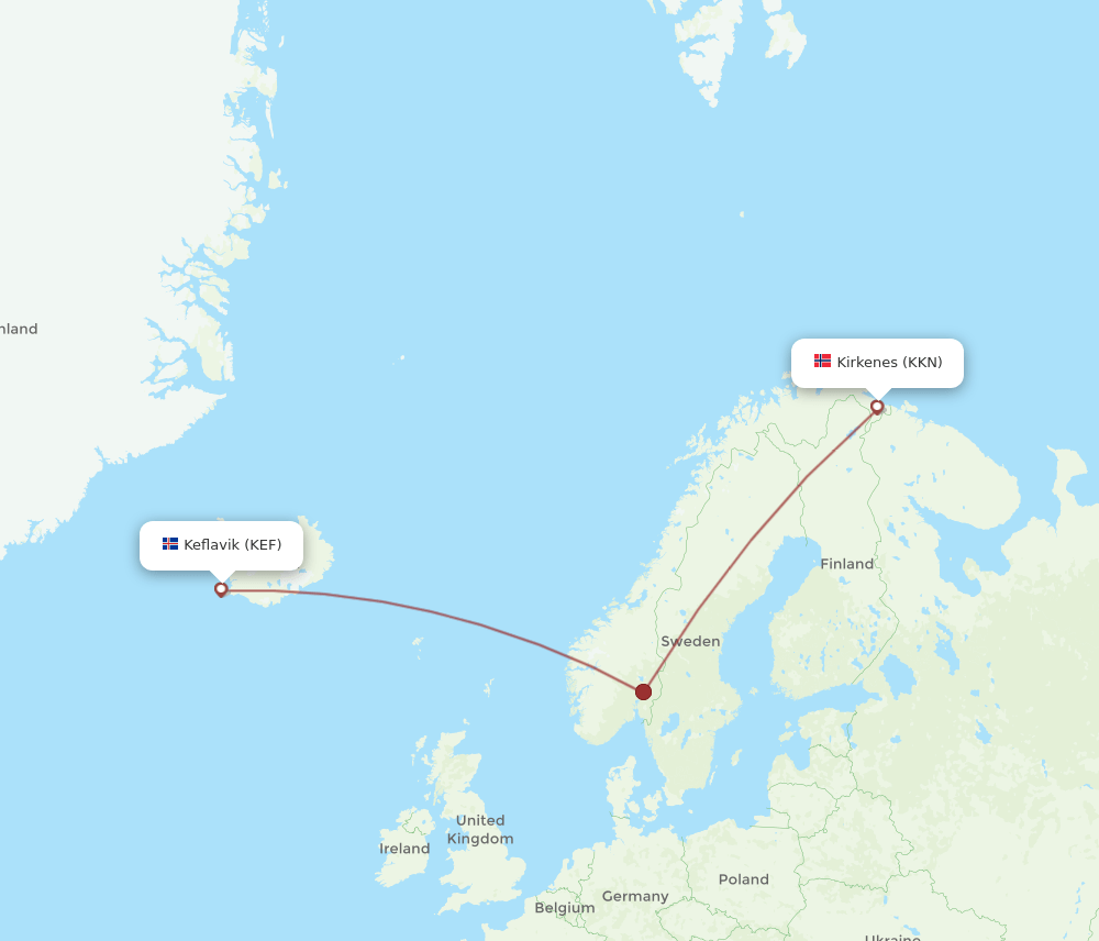 KKN-KEF flight routes