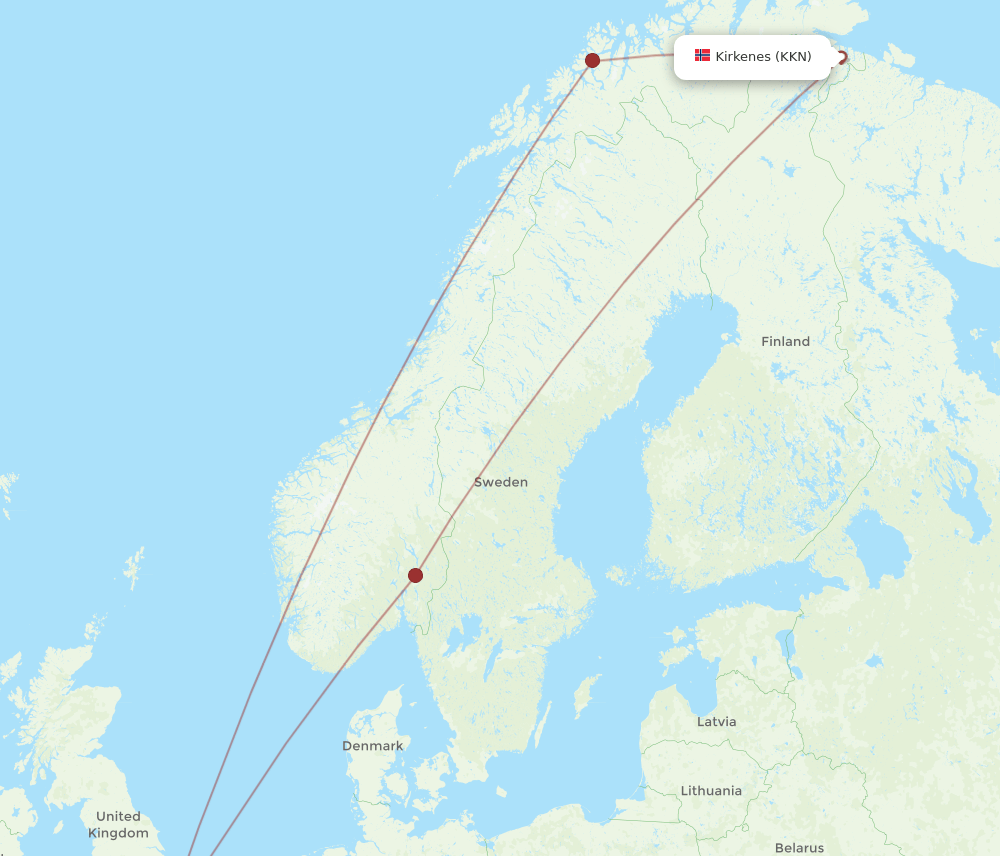 KKN to LGW flights and routes map