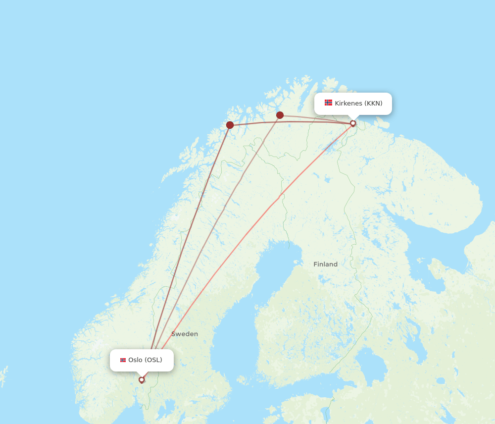KKN to OSL flights and routes map