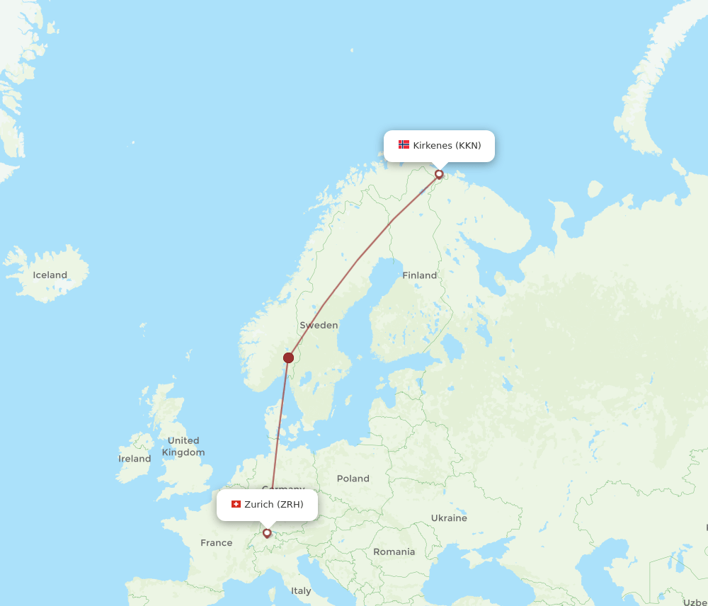 ZRH to KKN flights and routes map