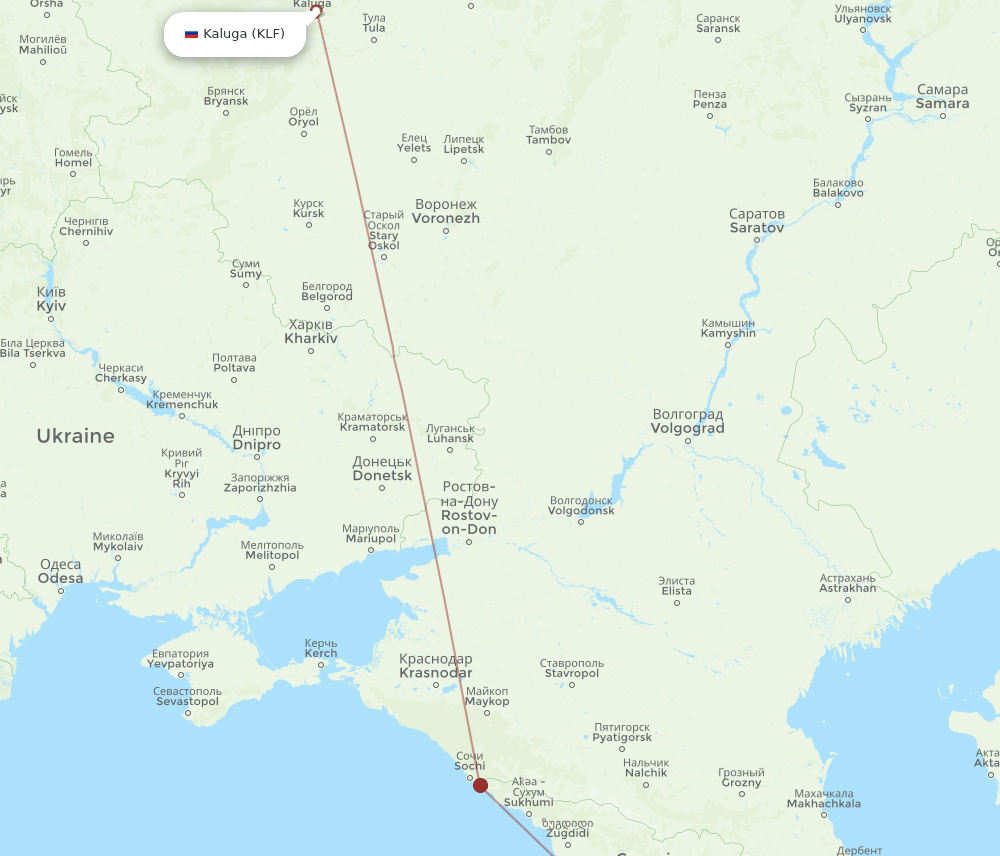 Kaluga - Yerevan route map and flight paths