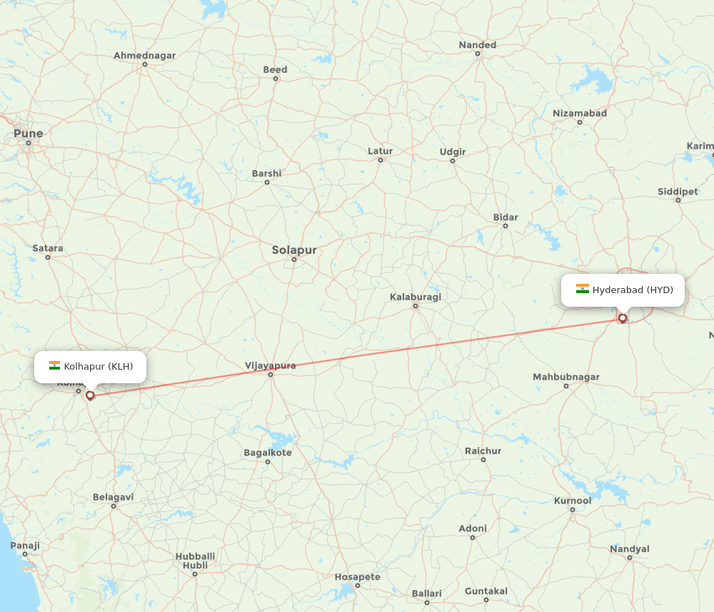 KLH to HYD flights and routes map