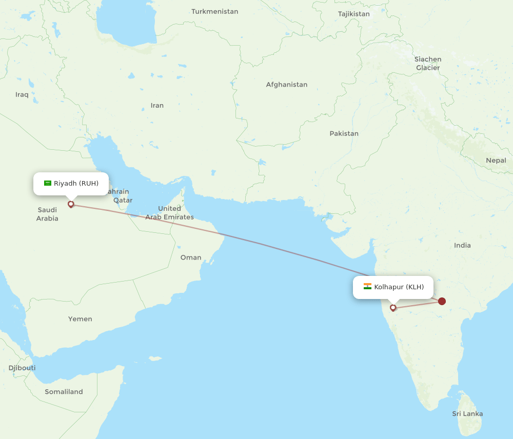 RUH to KLH flights and routes map