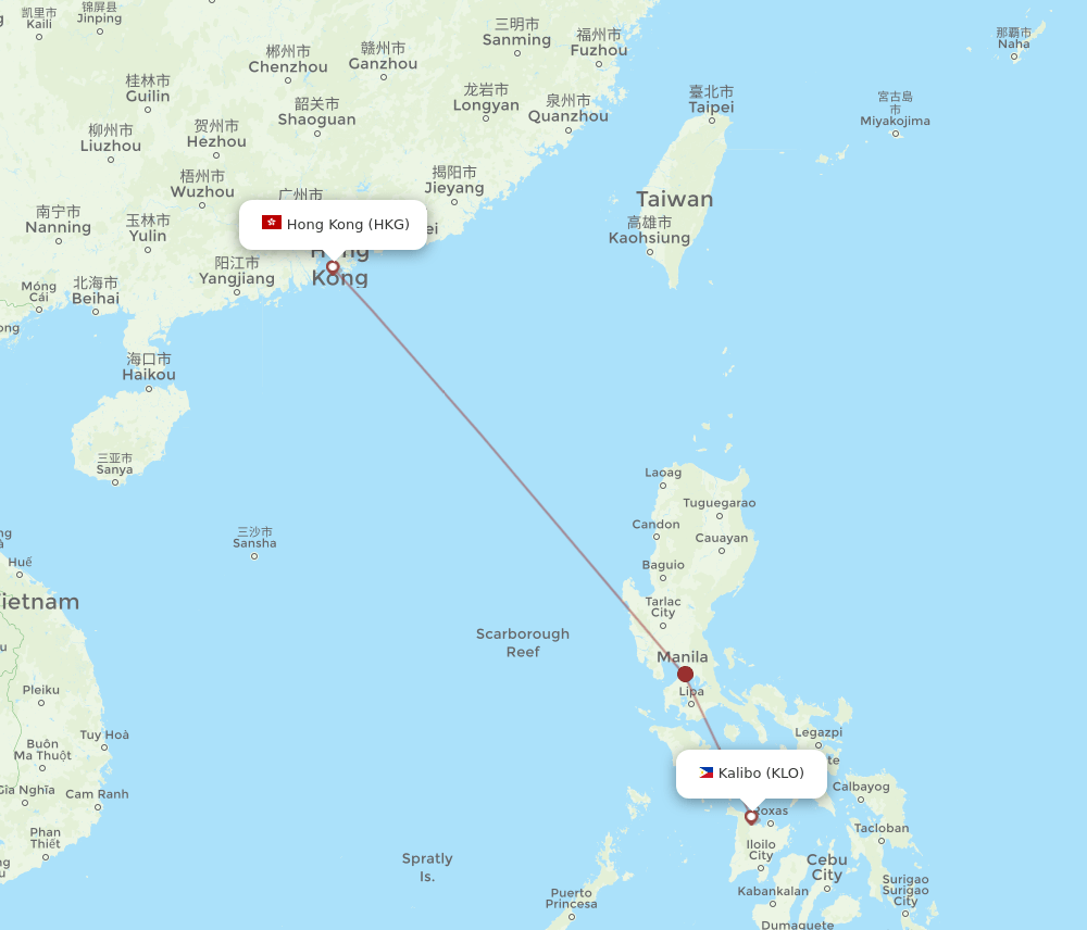 KLO to HKG flights and routes map