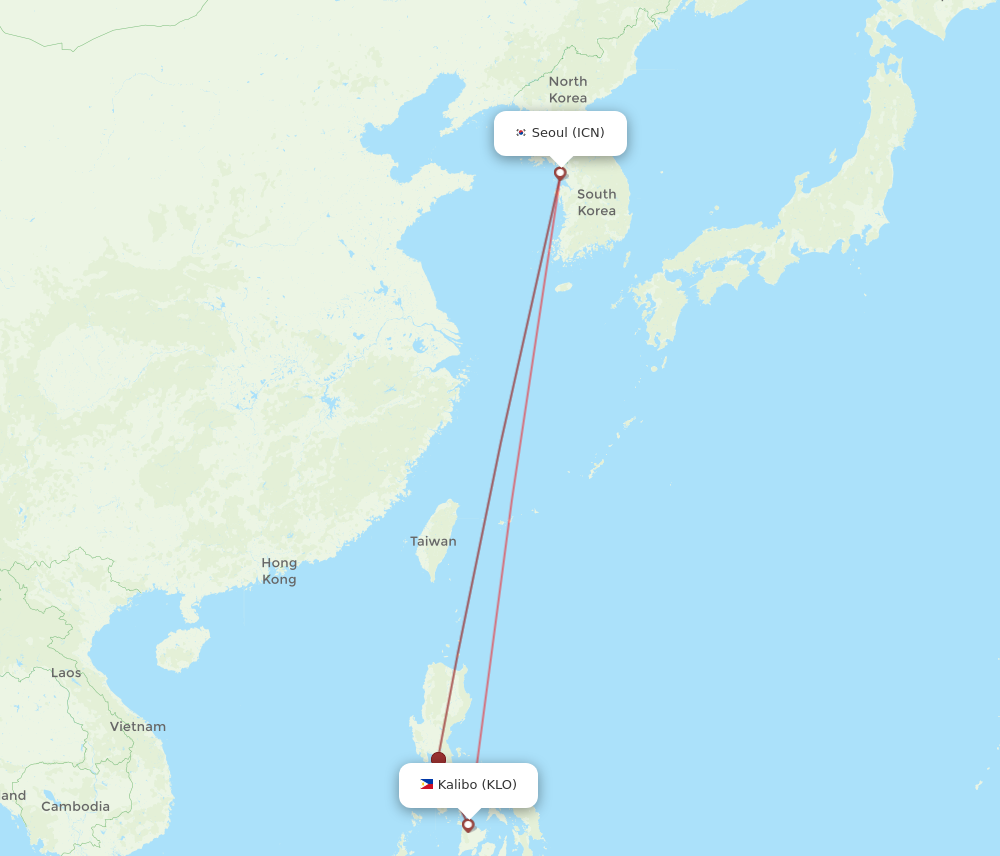 KLO to ICN flights and routes map