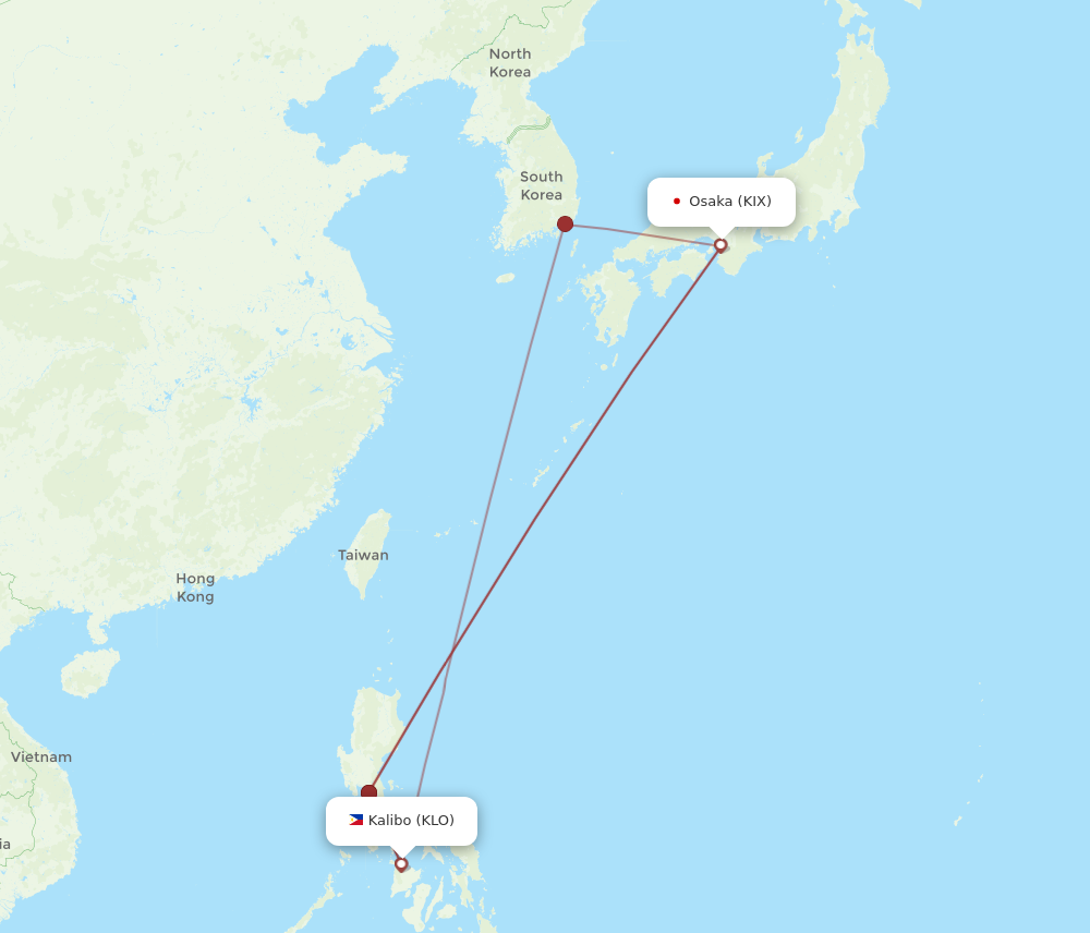 KLO to KIX flights and routes map