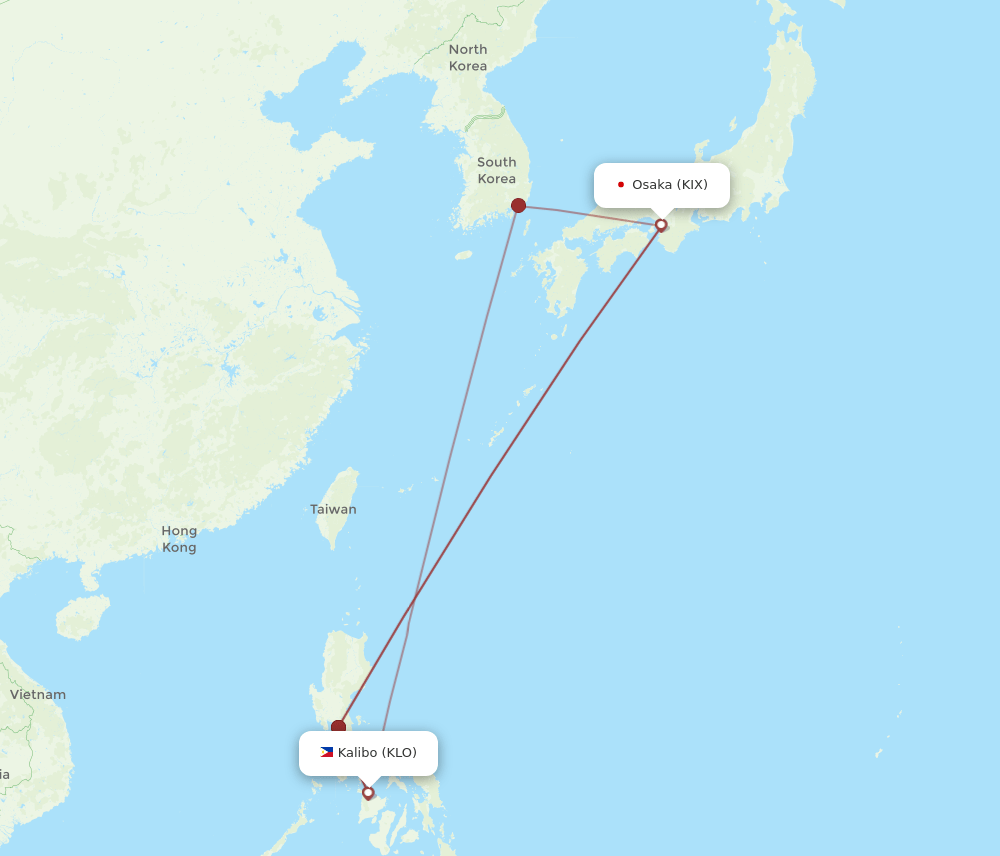 KLO-KIX flight routes