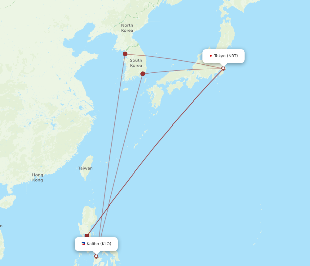 KLO to NRT flights and routes map