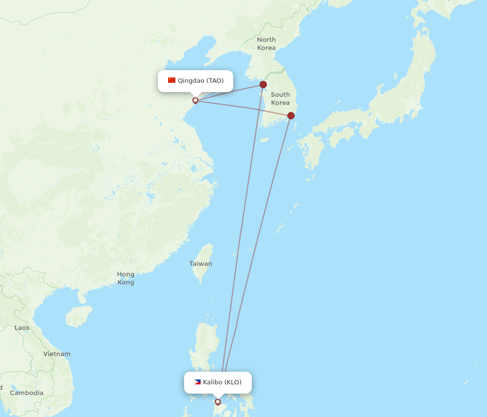 KLO to TAO flights and routes map