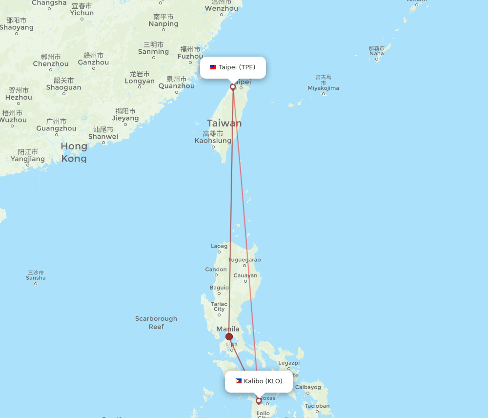 KLO-TPE flight routes