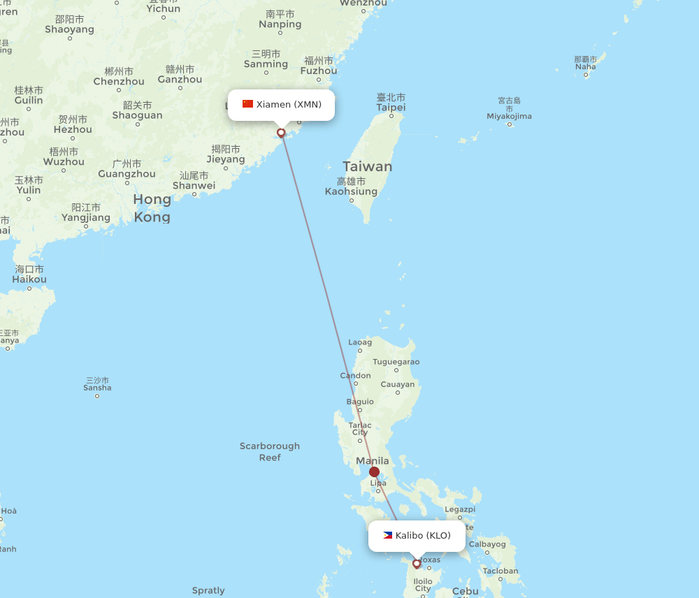 Xiamen - Kalibo route map and flight paths