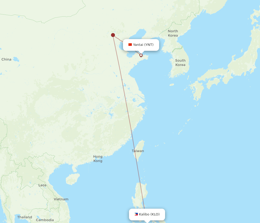 KLO to YNT flights and routes map