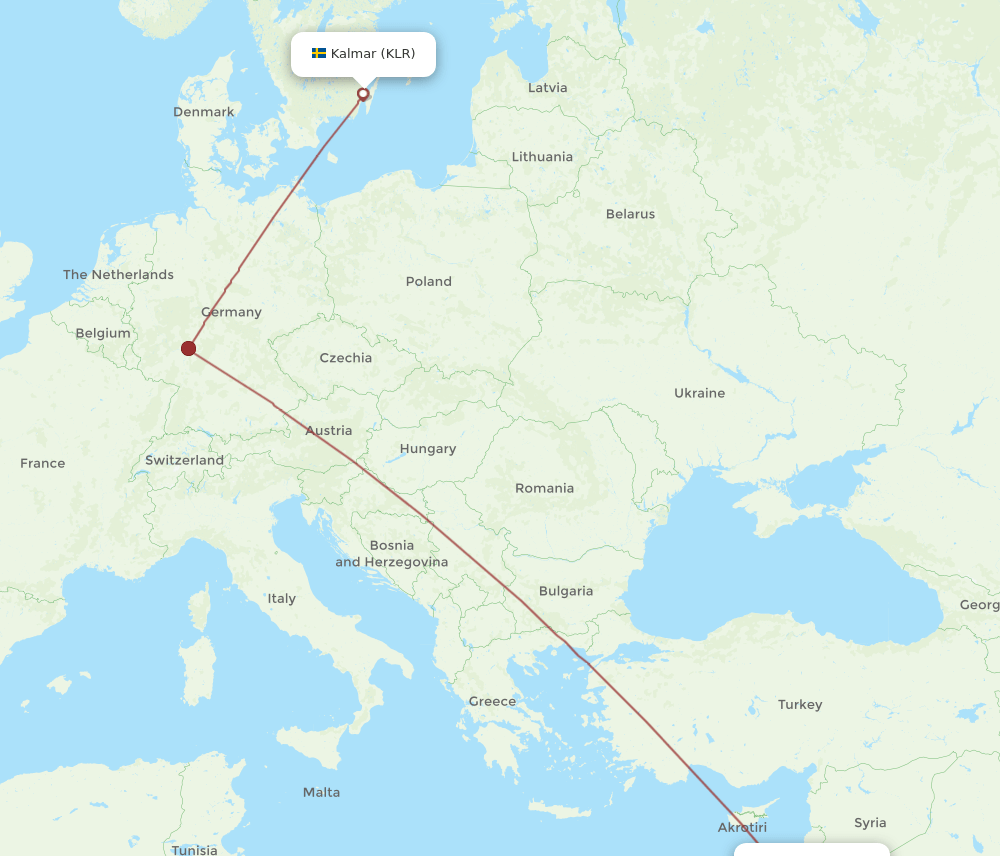 Amman - Kalmar route map and flight paths