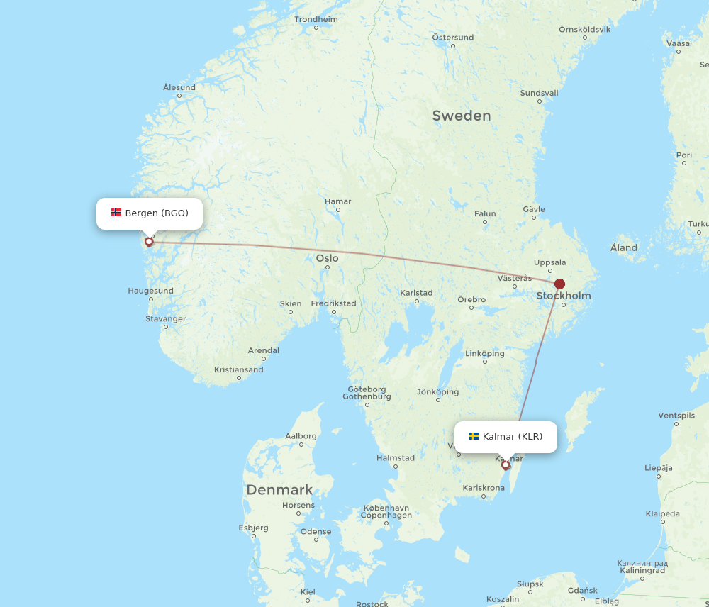 KLR to BGO flights and routes map