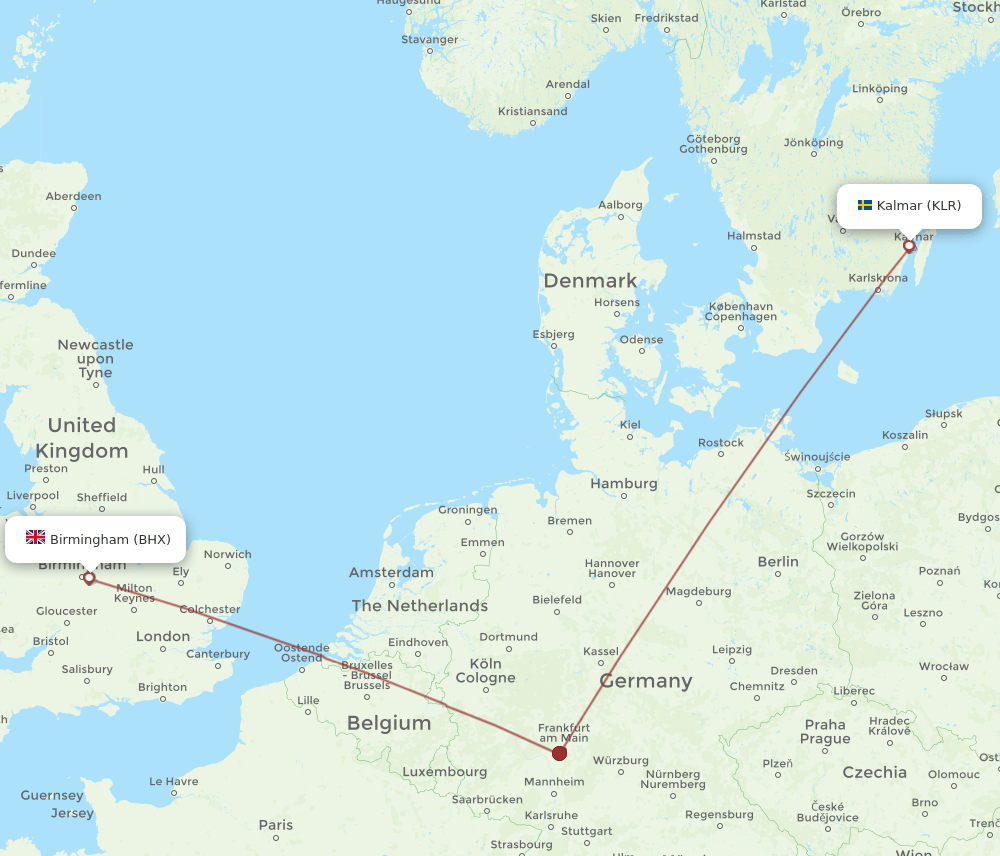 Kalmar - Birmingham route map and flight paths