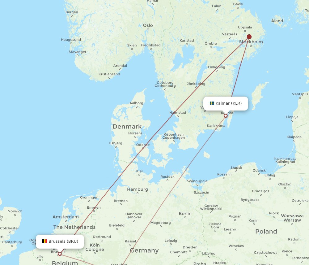KLR to BRU flights and routes map
