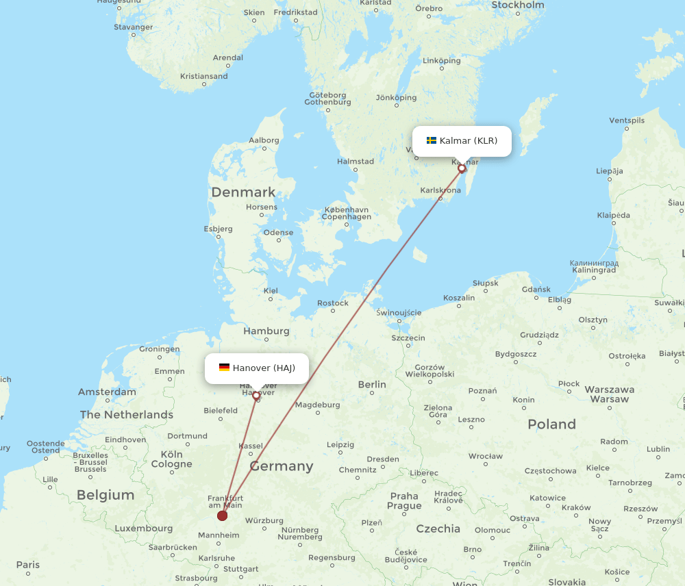 Kalmar - Hanover route map and flight paths