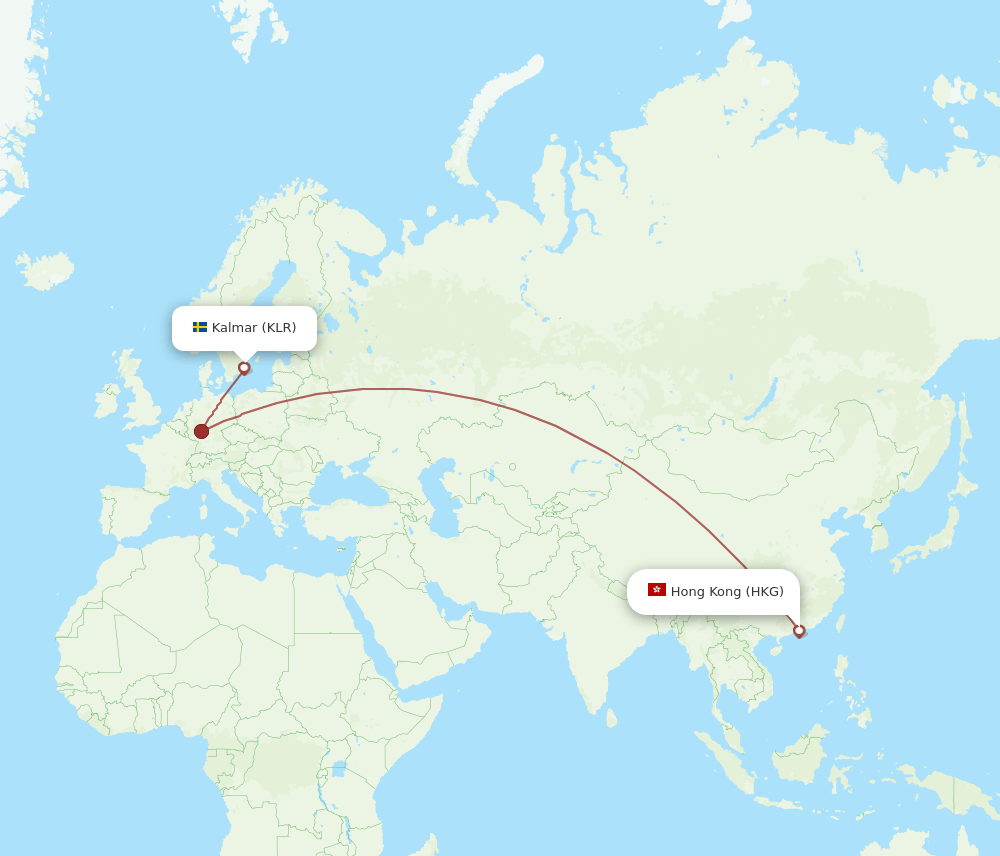 Hong Kong - Kalmar route map and flight paths