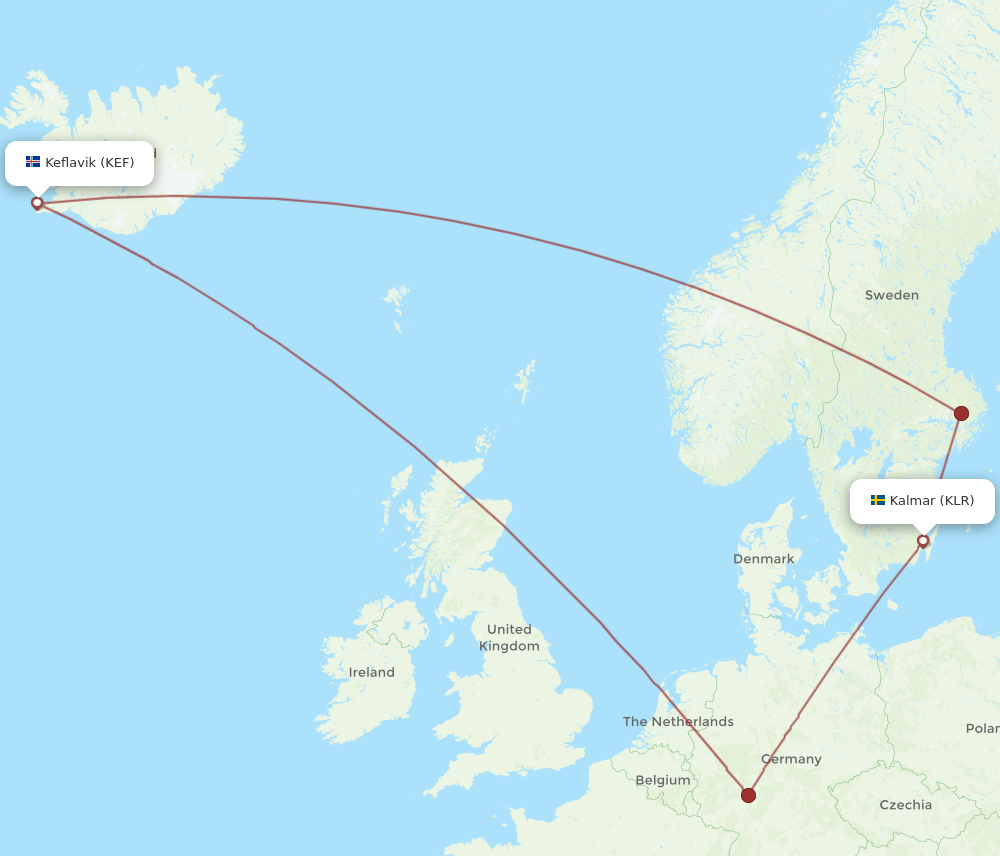 KLR-KEF flight routes