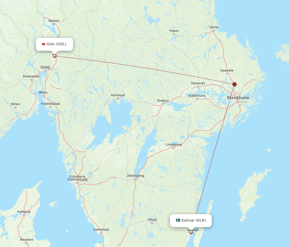 KLR-OSL flight routes