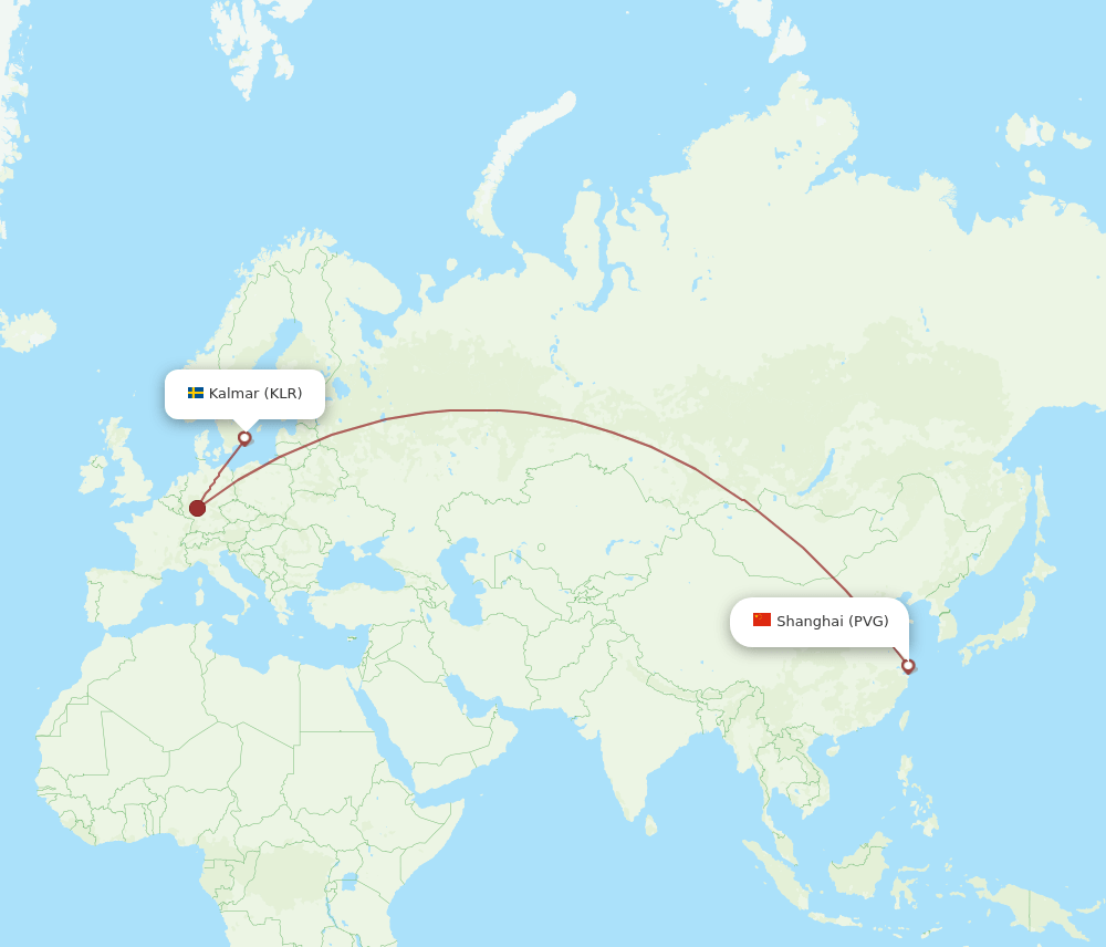 Shanghai - Kalmar route map and flight paths