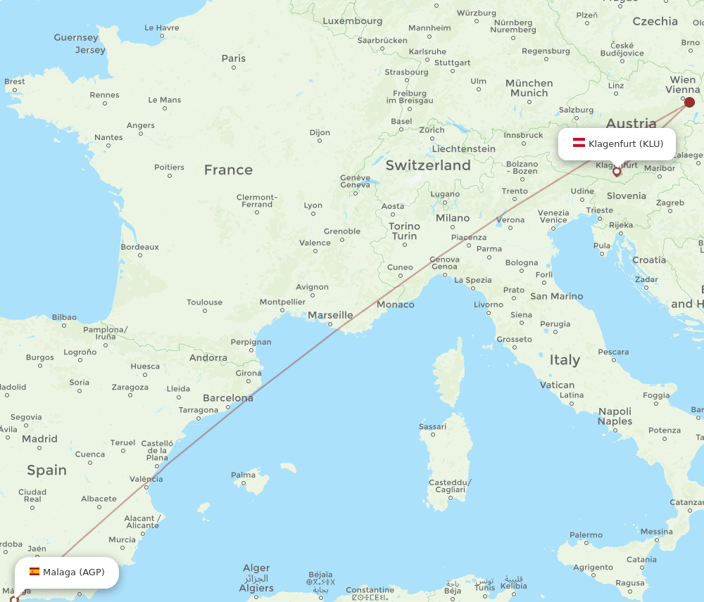 KLU-AGP flight routes