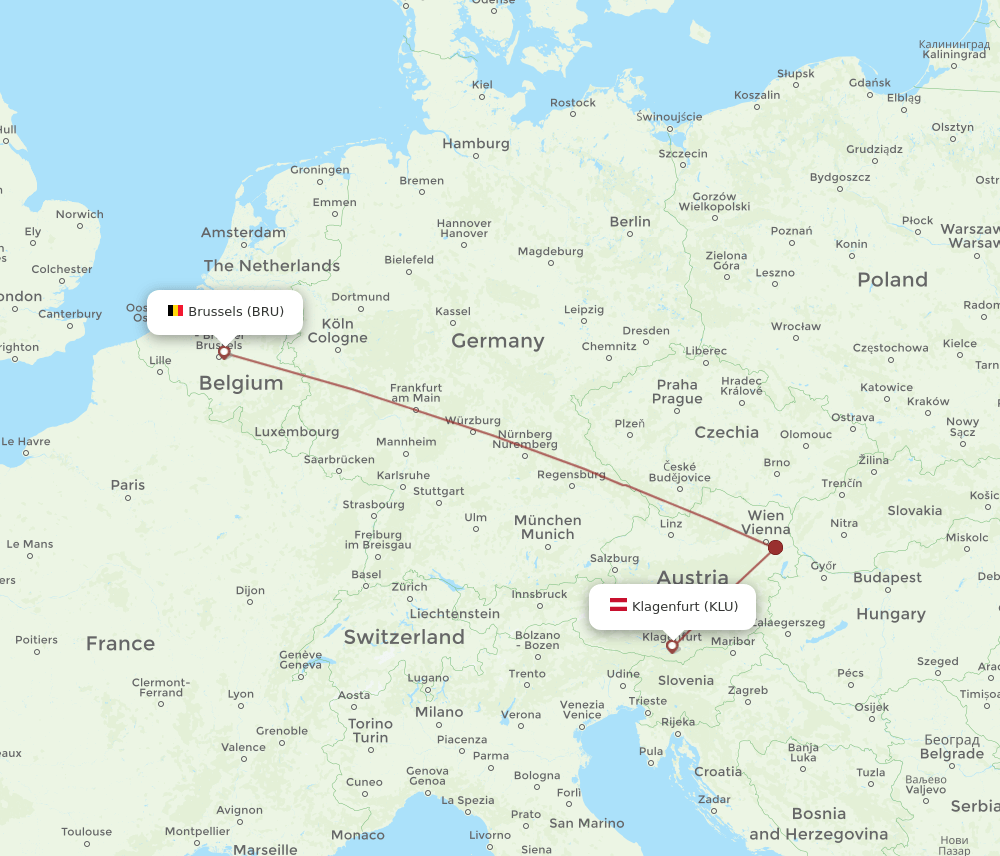 KLU to BRU flights and routes map