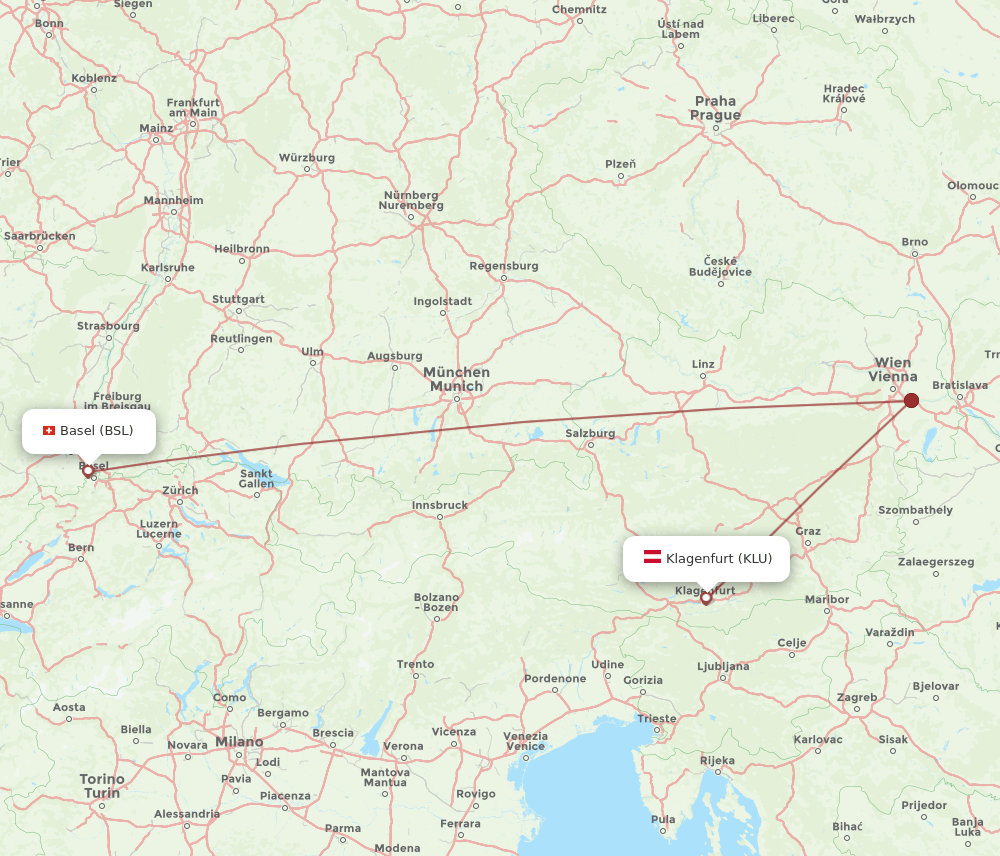 KLU-BSL flight routes