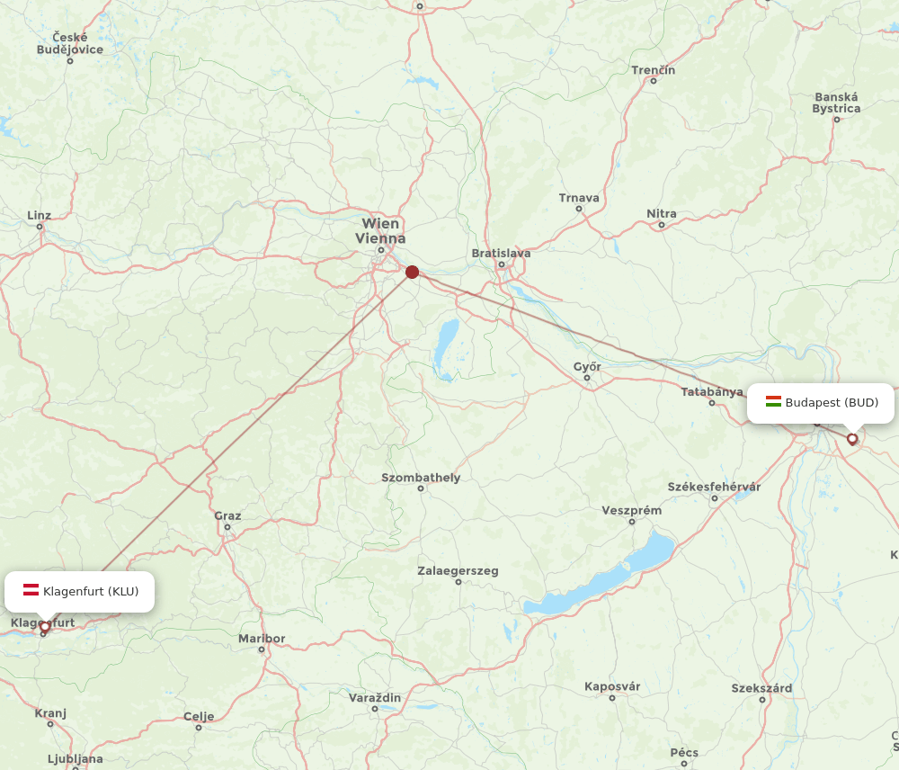 KLU to BUD flights and routes map