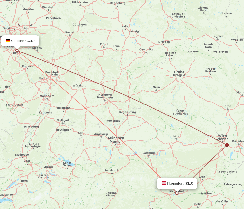 KLU-CGN flight routes