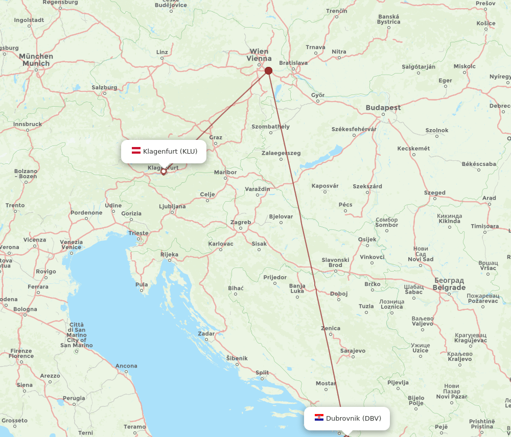 KLU-DBV flight routes