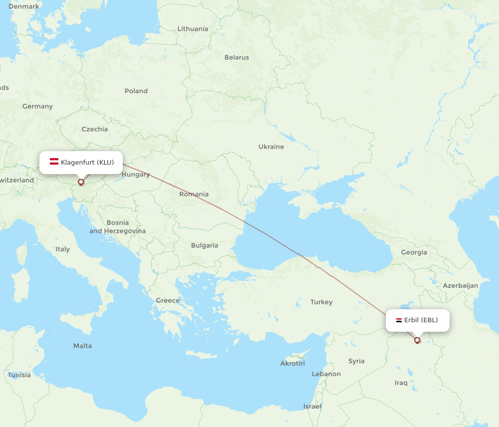 KLU-EBL flight routes