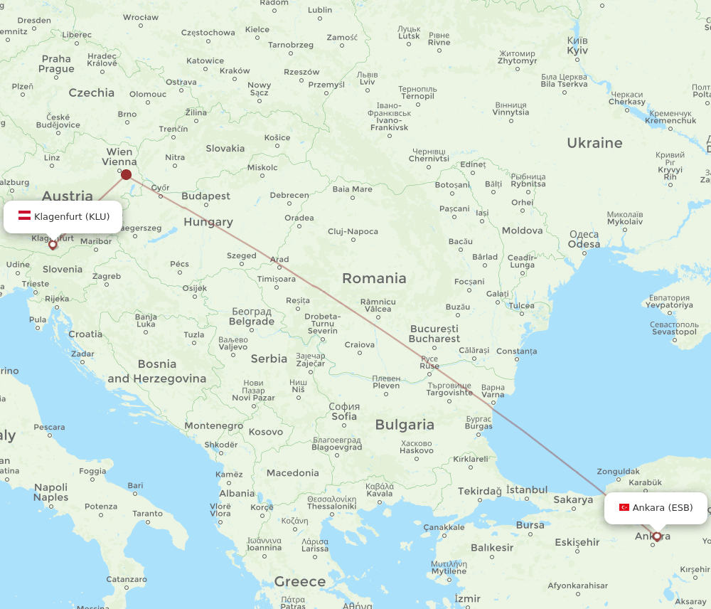 KLU-ESB flight routes