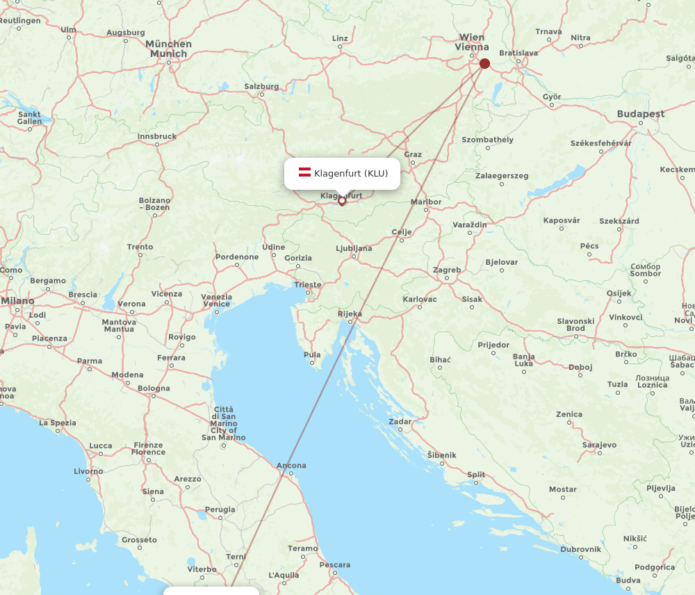 KLU-FCO flight routes