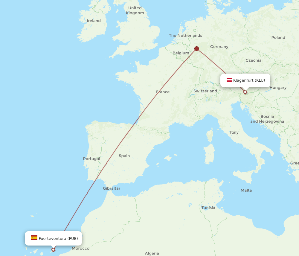Puerto del Rosario - Klagenfurt route map and flight paths