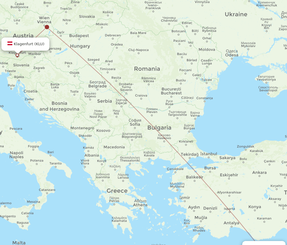 KLU-LCA flight routes