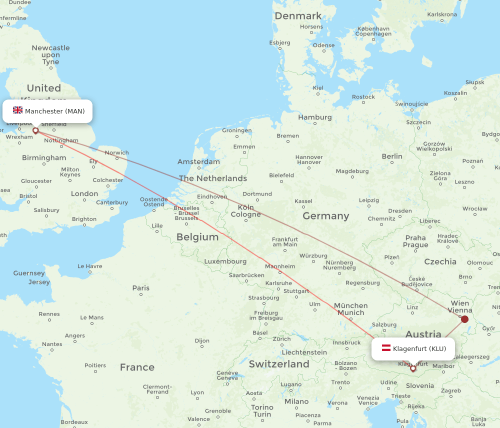 KLU-MAN flight routes
