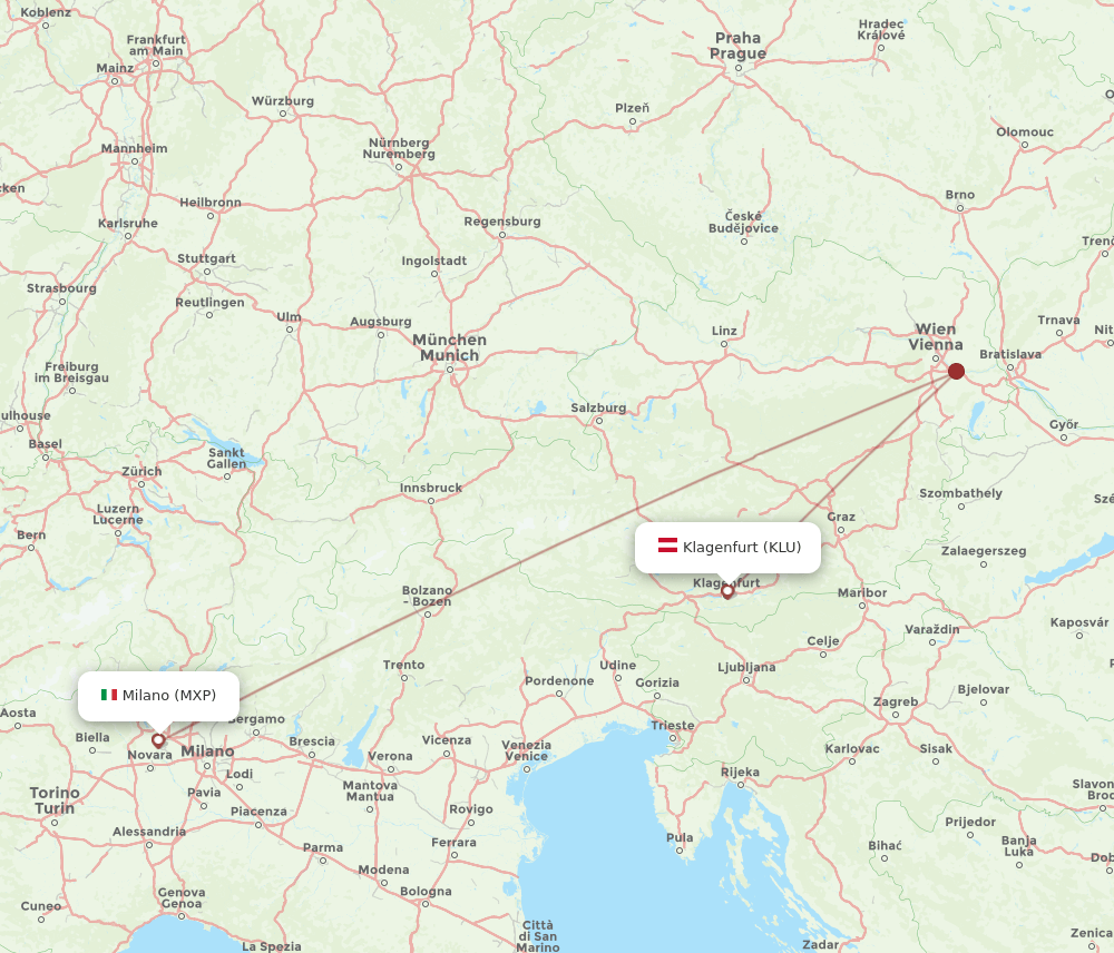 KLU-MXP flight routes