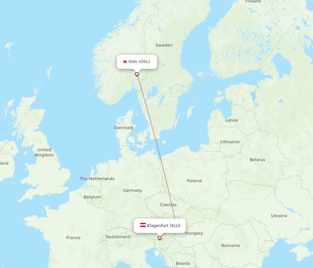 KLU-OSL flight routes