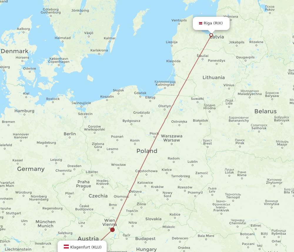 KLU-RIX flight routes