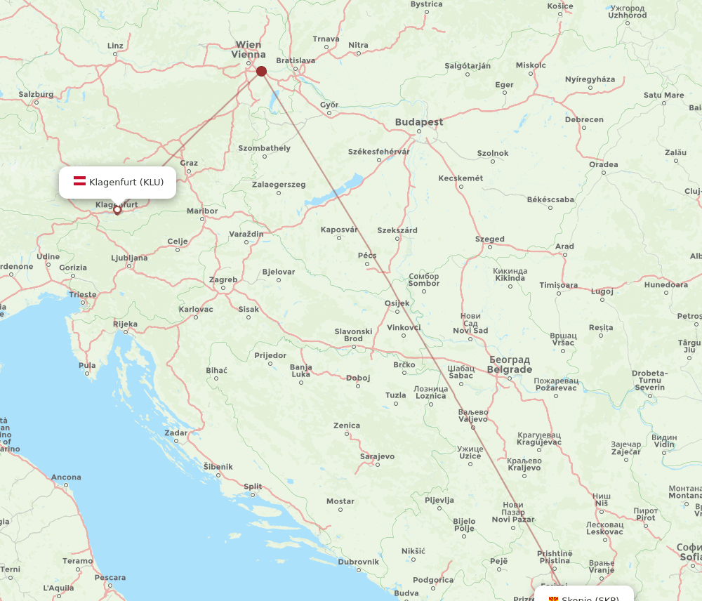 KLU-SKP flight routes