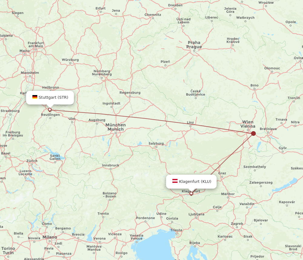 KLU-STR flight routes