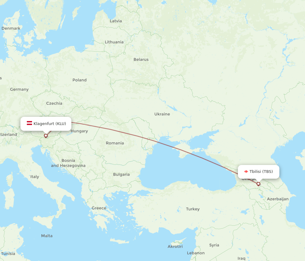Tbilisi - Klagenfurt route map and flight paths