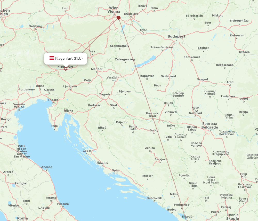 KLU to TIA flights and routes map