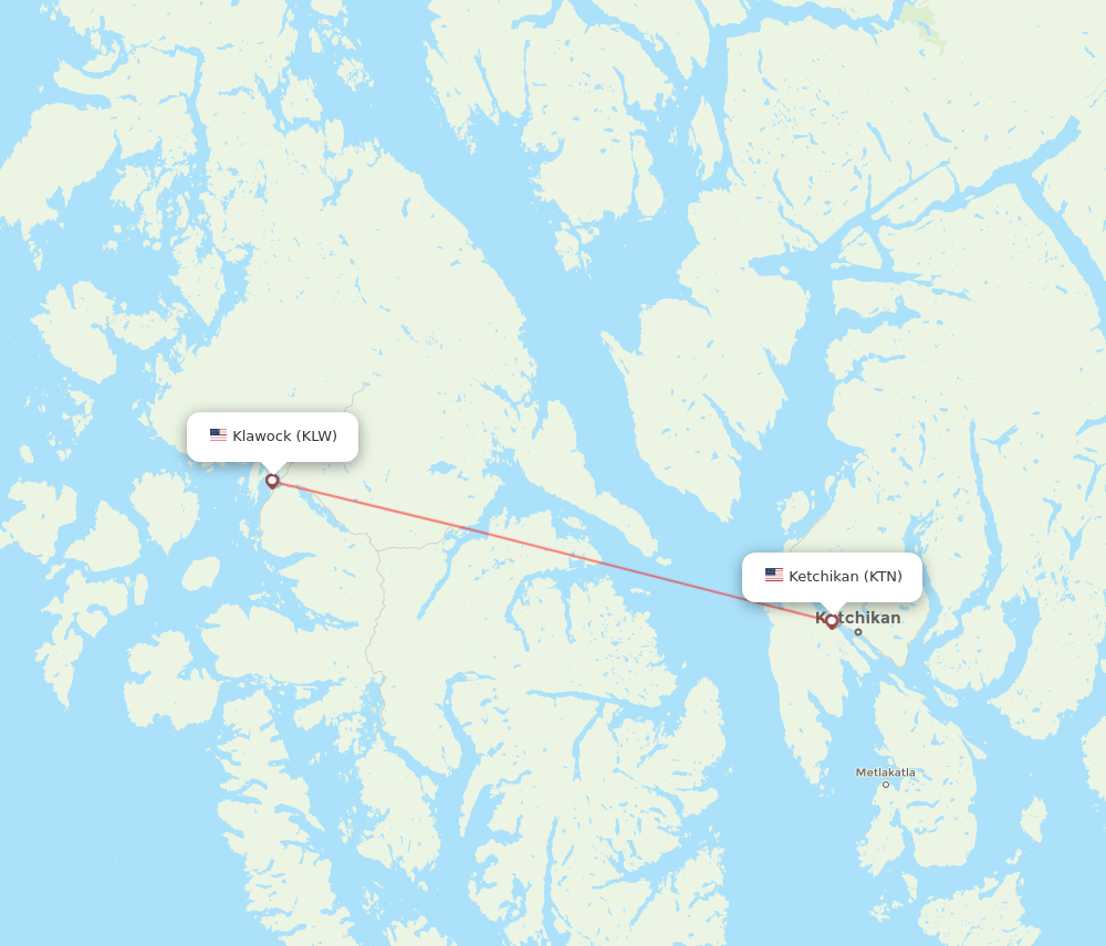 KLW to KTN flights and routes map