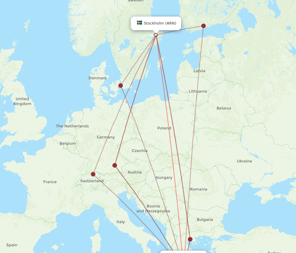 KLX-ARN flight routes