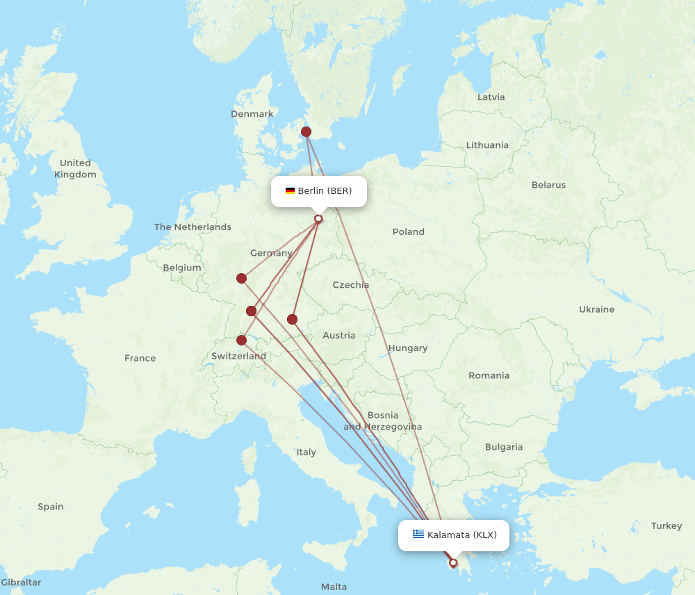 KLX-BER flight routes