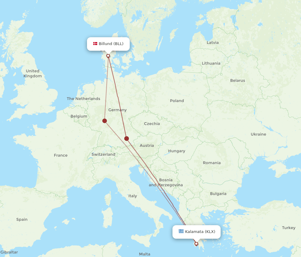 KLX-BLL flight routes