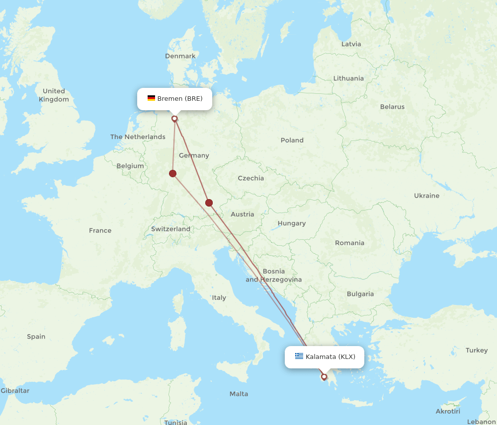 KLX-BRE flight routes