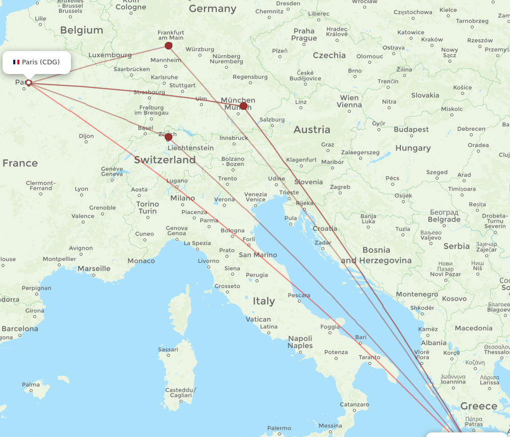 KLX to CDG flights and routes map